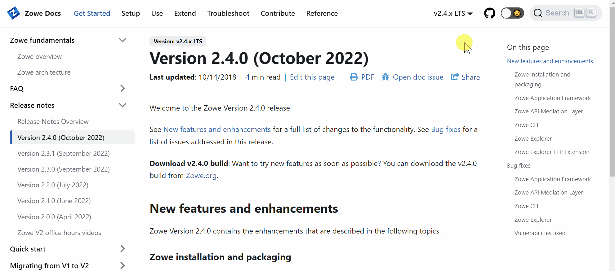 Viewing older release notes